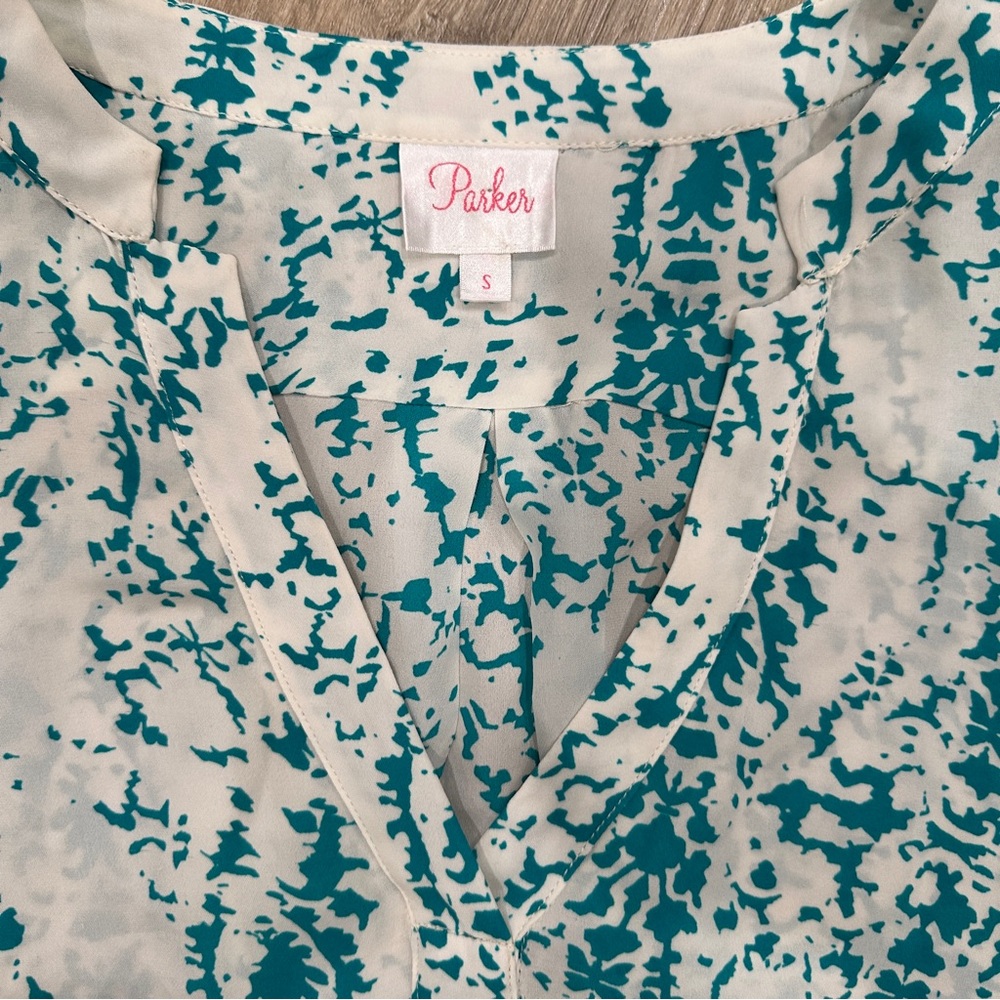 Parker Teal and White Blouse